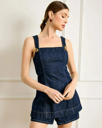 Line + Dot Caryl Romper- indigo-Hand In Pocket