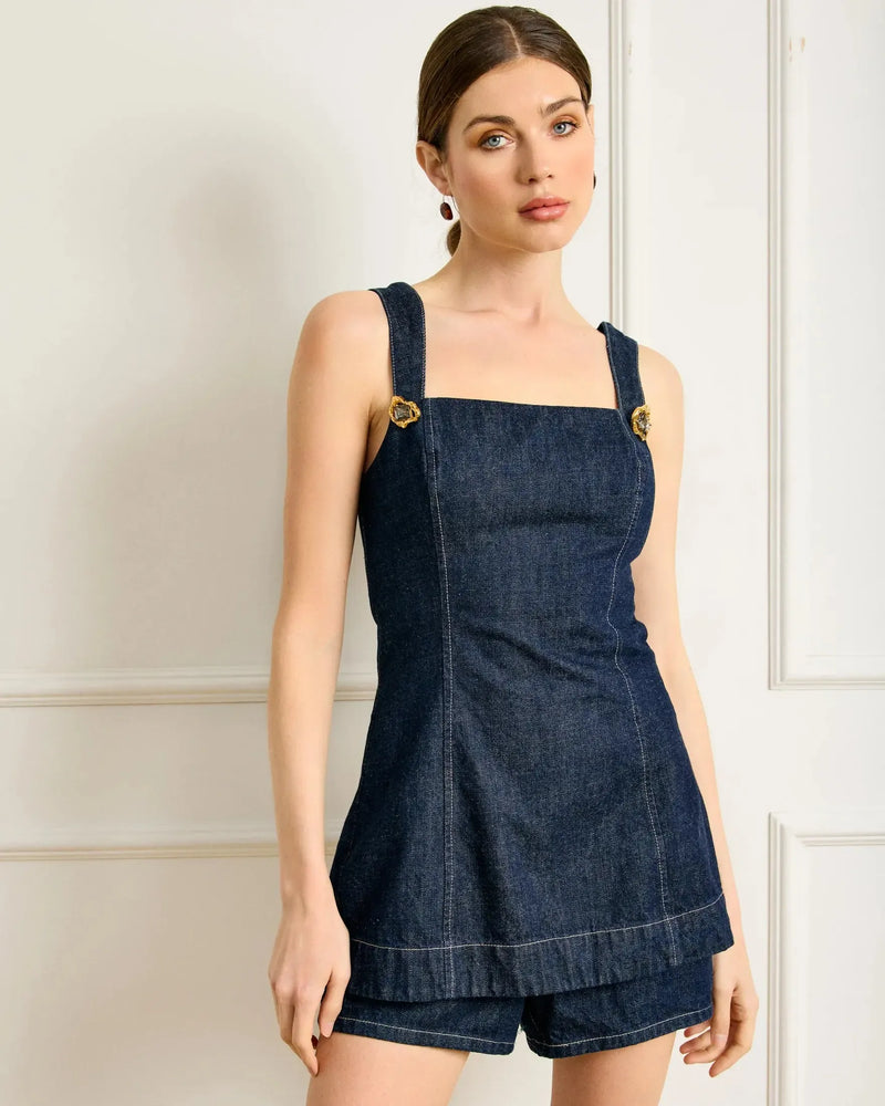 Line + Dot Caryl Romper- indigo-Hand In Pocket