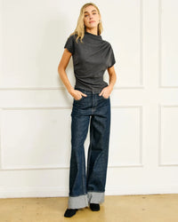 Line + Dot Walker Draped Top- Charcoal-Hand In Pocket