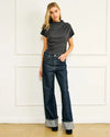 Line + Dot Walker Draped Top- Charcoal-Hand In Pocket
