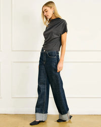 Line + Dot Walker Draped Top- Charcoal-Hand In Pocket