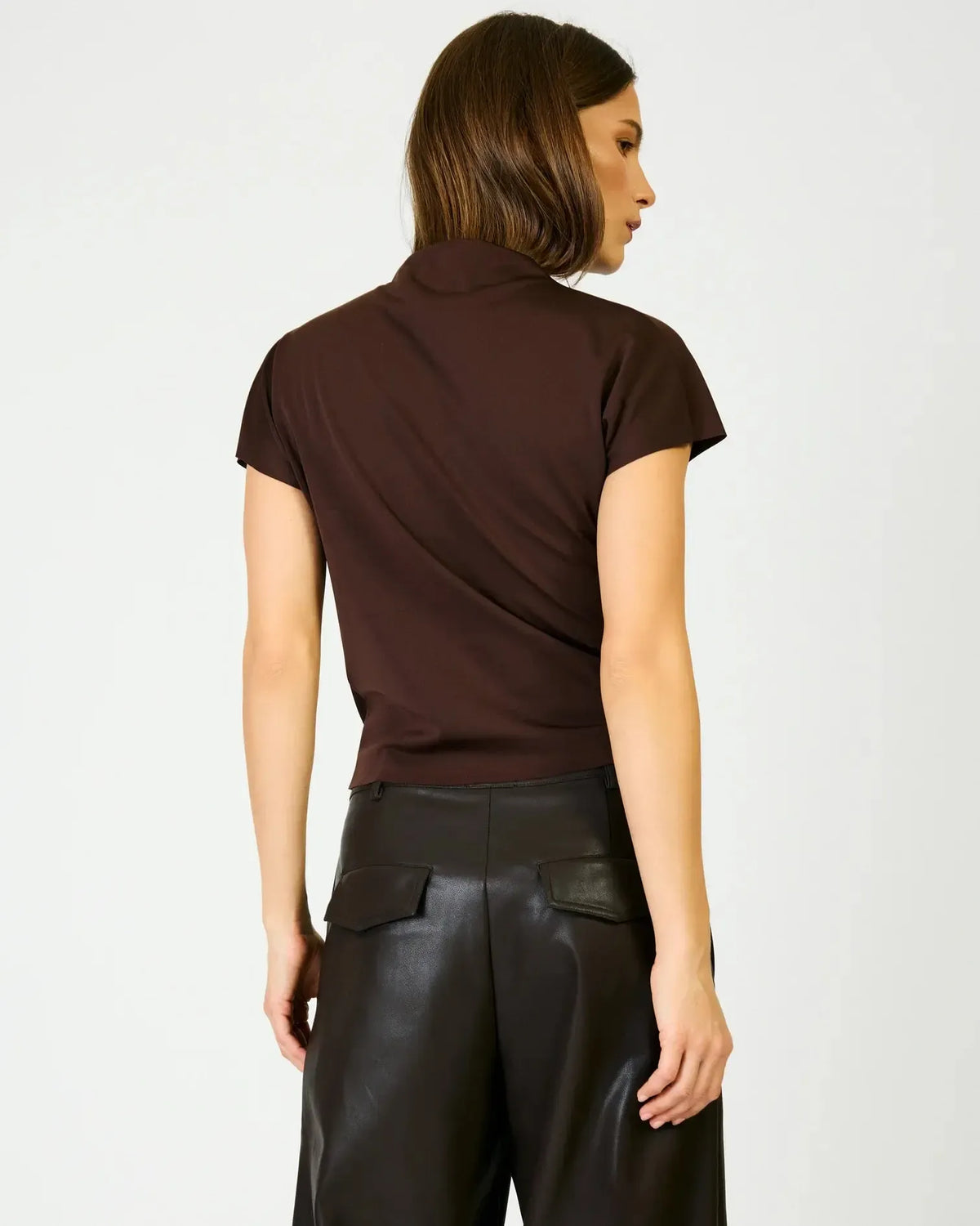 Line + Dot High Neck Lennon Top - Dark Brown-Hand In Pocket
