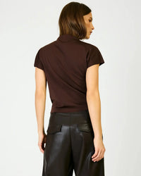 Line + Dot High Neck Lennon Top - Dark Brown-Hand In Pocket