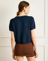 Line + Dot Hessa SS Cardigan- Navy-Hand In Pocket