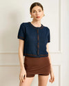 Line + Dot Hessa SS Cardigan- Navy-Hand In Pocket