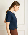 Line + Dot Hessa SS Cardigan- Navy-Hand In Pocket
