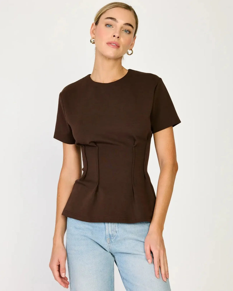 Line + Dot Coen Top- Dk Brown-Hand In Pocket