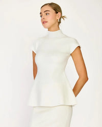 Line + Dot Druna Knit Peplum Top- Ivory-Hand In Pocket
