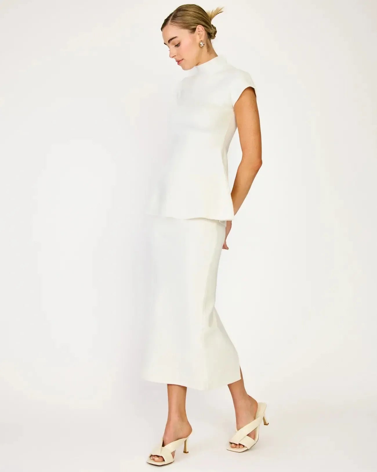 Line + Dot Druna Knit Peplum Top- Ivory-Hand In Pocket