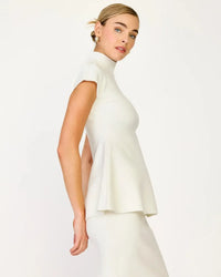 Line + Dot Druna Knit Peplum Top- Ivory-Hand In Pocket