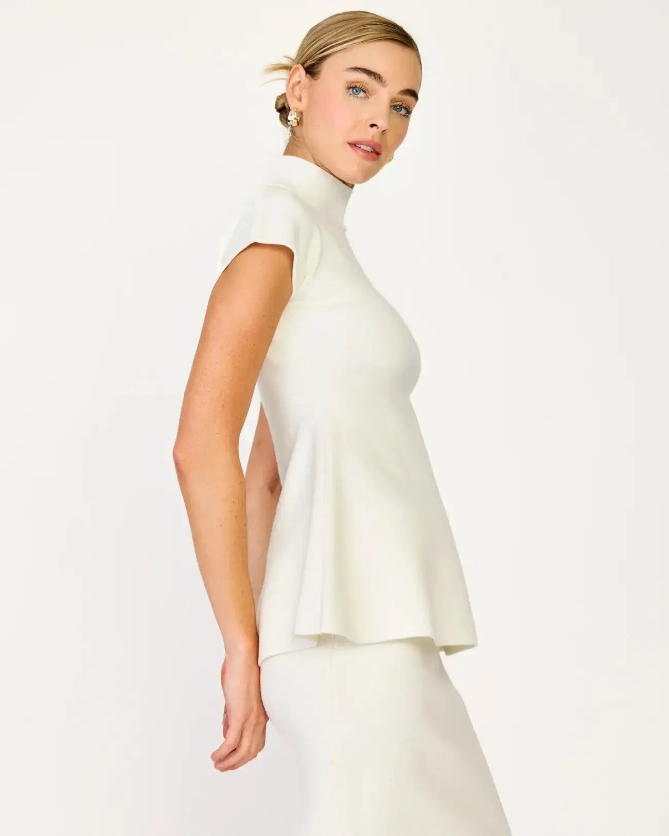 Line + Dot Druna Knit Peplum Top- Ivory-Hand In Pocket
