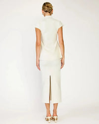 Line + Dot Druna Knit Peplum Top- Ivory-Hand In Pocket