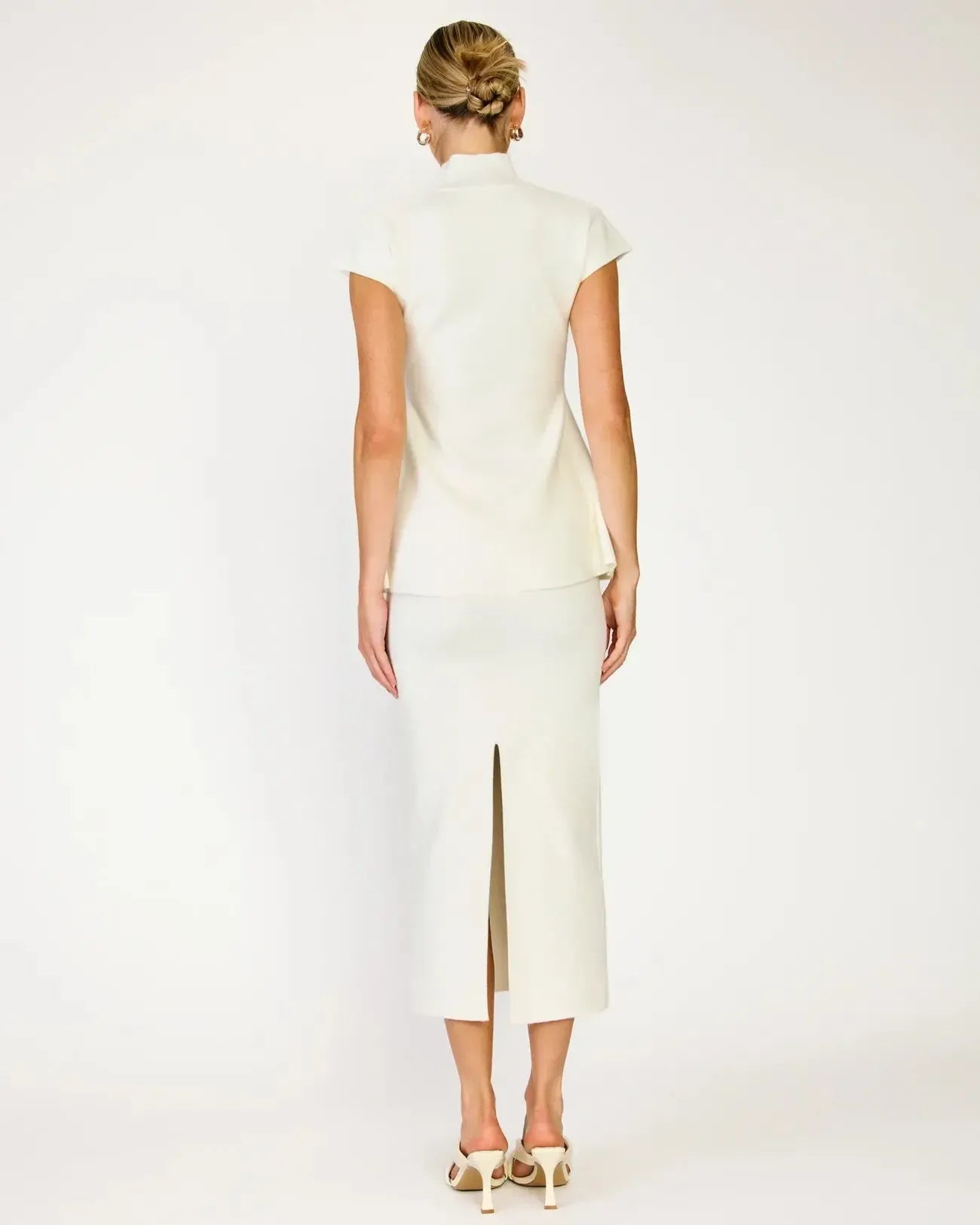 Line + Dot Druna Knit Peplum Top- Ivory-Hand In Pocket