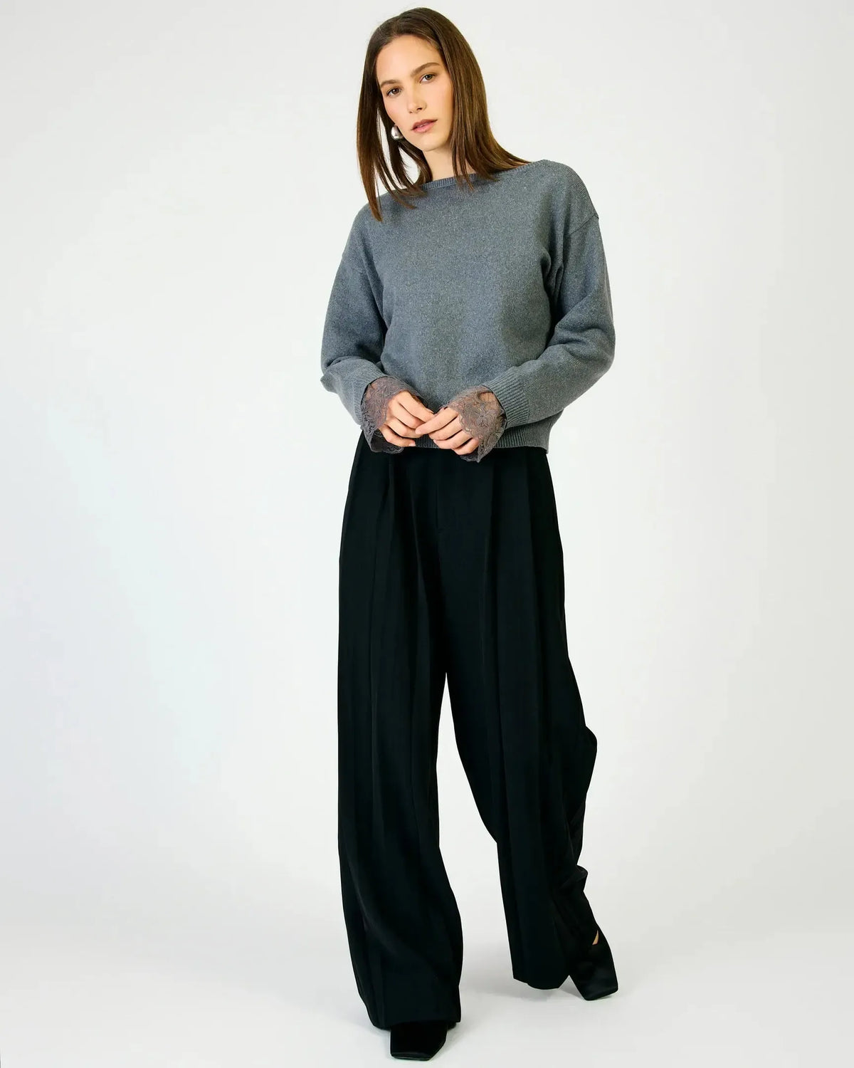Line + Dot Adelina Sweater - Charcoal Grey-Hand In Pocket