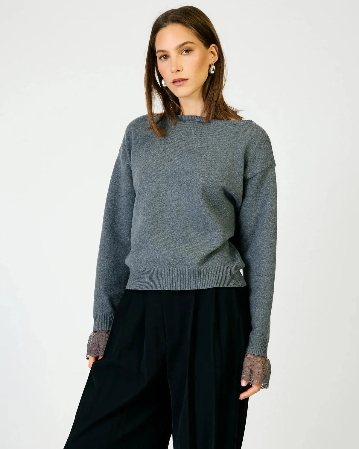 Line + Dot Adelina Sweater - Charcoal Grey-Hand In Pocket