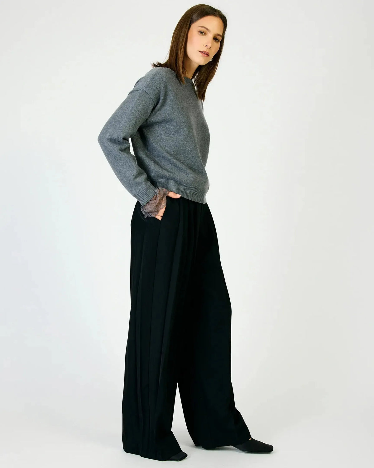 Line + Dot Adelina Sweater - Charcoal Grey-Hand In Pocket