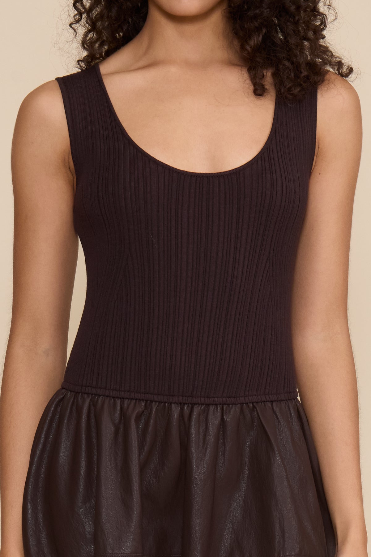 Lucy Paris September Mixed Media Dress - Brown-Hand In Pocket