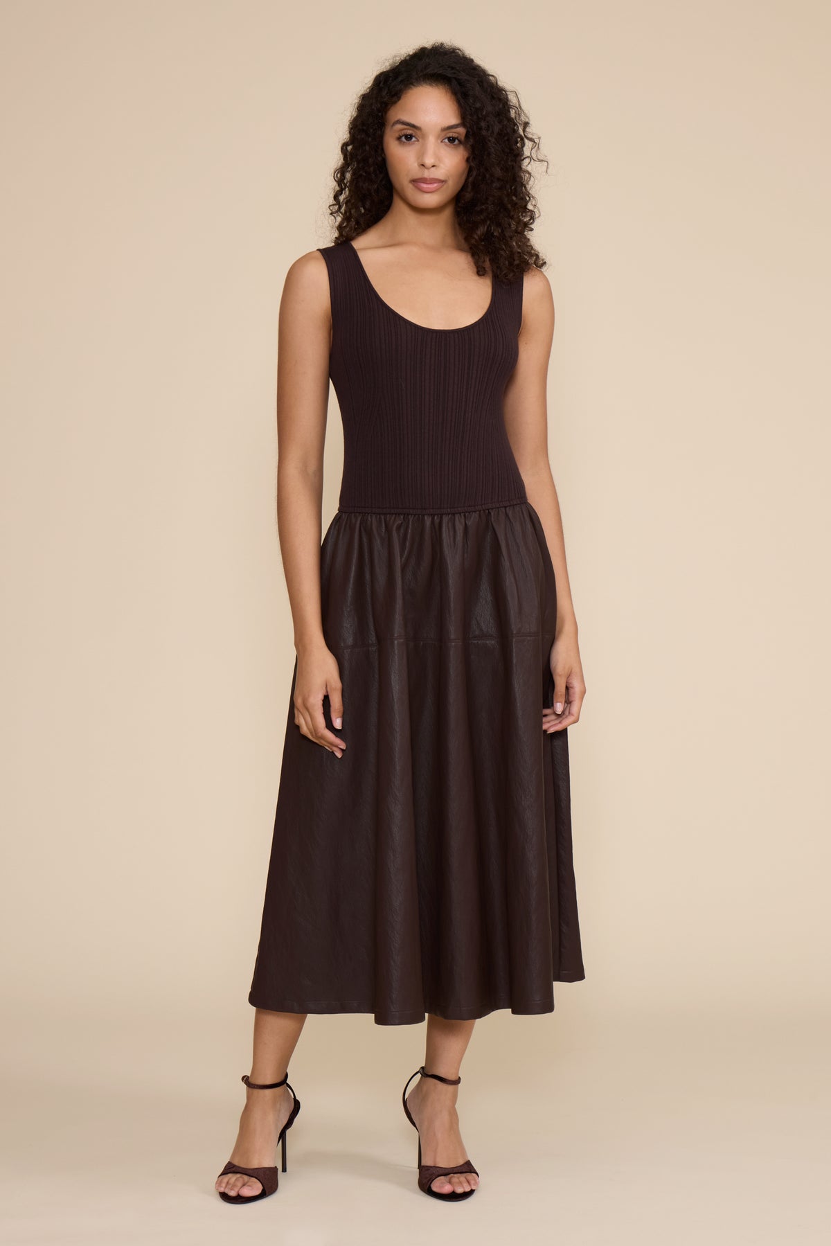 Lucy Paris September Mixed Media Dress - Brown-Hand In Pocket