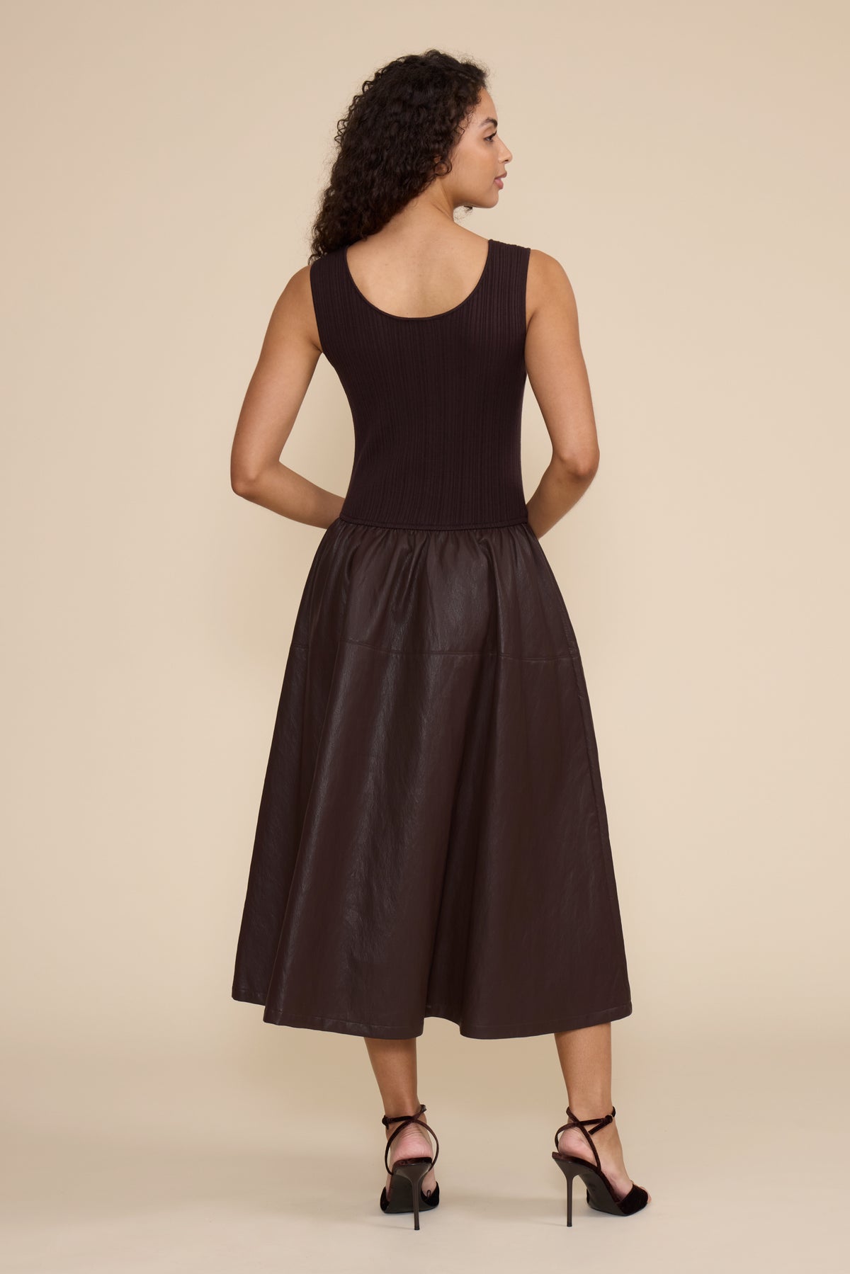 Lucy Paris September Mixed Media Dress - Brown-Hand In Pocket