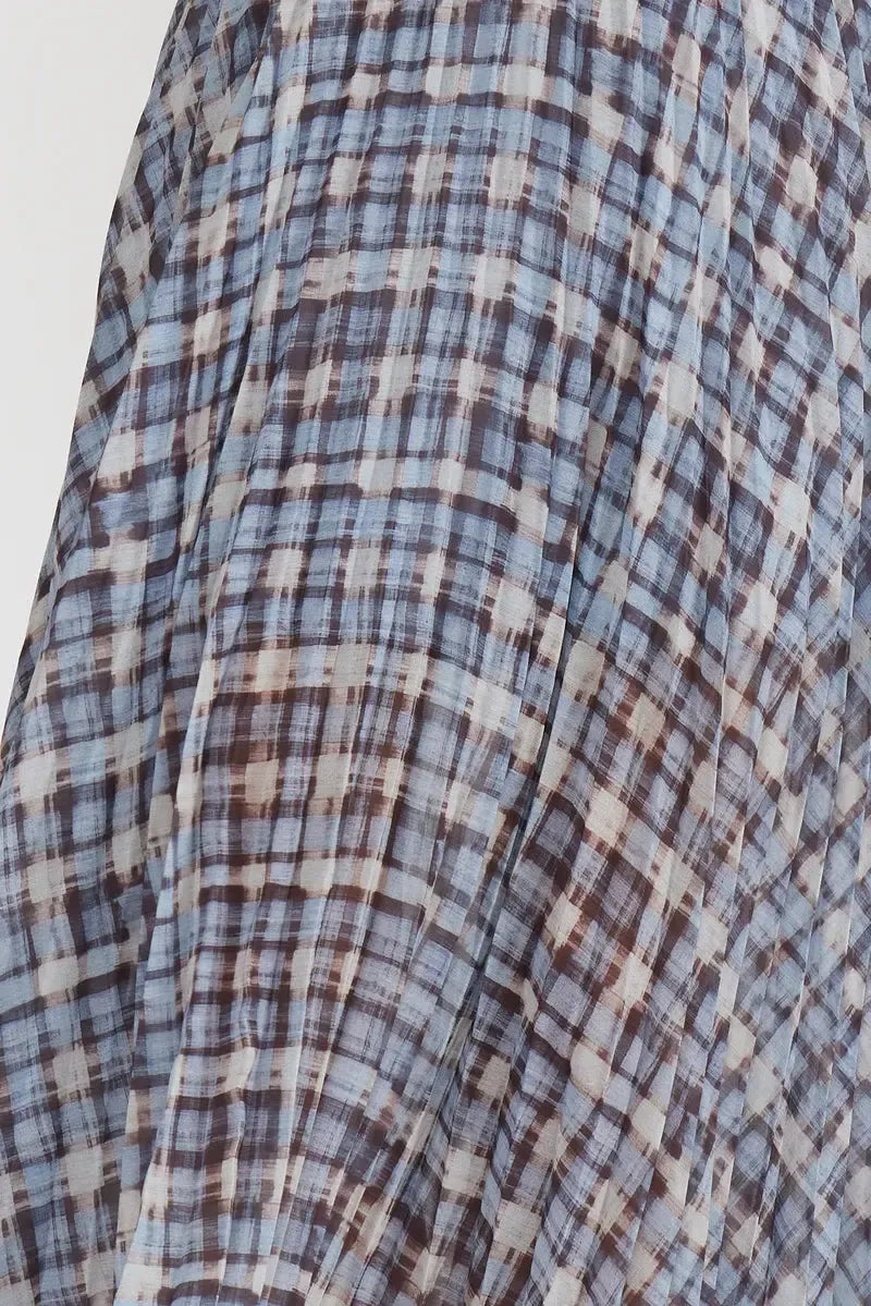 Lucy Paris Talia Pleated Skirt- Blue Plaid-Hand In Pocket