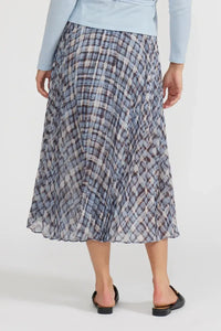 Lucy Paris Talia Pleated Skirt- Blue Plaid-Hand In Pocket