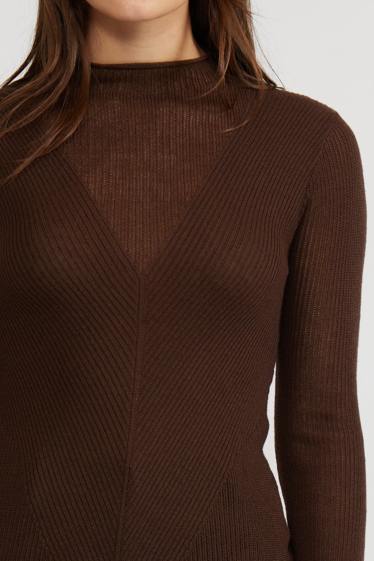 Lucy Paris Martin Knit Top- Espresso-Hand In Pocket