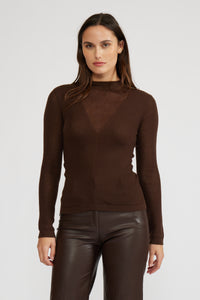 Lucy Paris Martin Knit Top- Espresso-Hand In Pocket