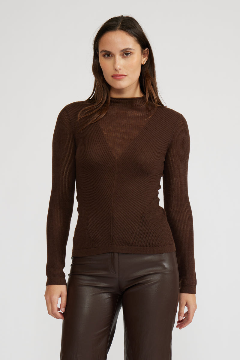 Lucy Paris Martin Knit Top- Espresso-Hand In Pocket