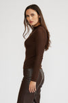Lucy Paris Martin Knit Top- Espresso-Hand In Pocket