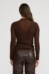 Lucy Paris Martin Knit Top- Espresso-Hand In Pocket