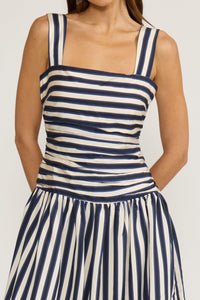 Lucy Paris Georgie Gathered Dress - Navy Stripe-Hand In Pocket