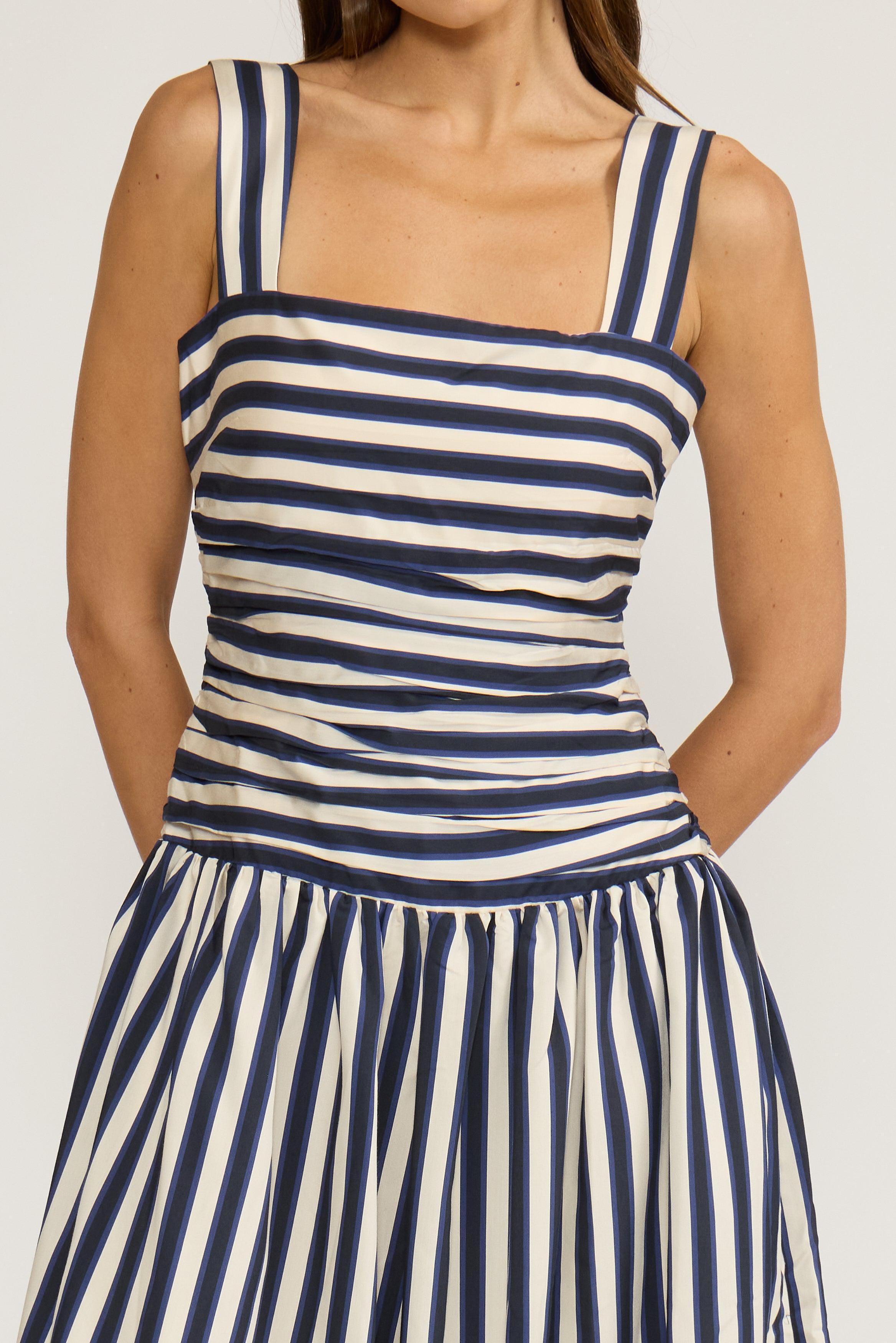 Lucy Paris Georgie Gathered Dress - Navy Stripe-Hand In Pocket