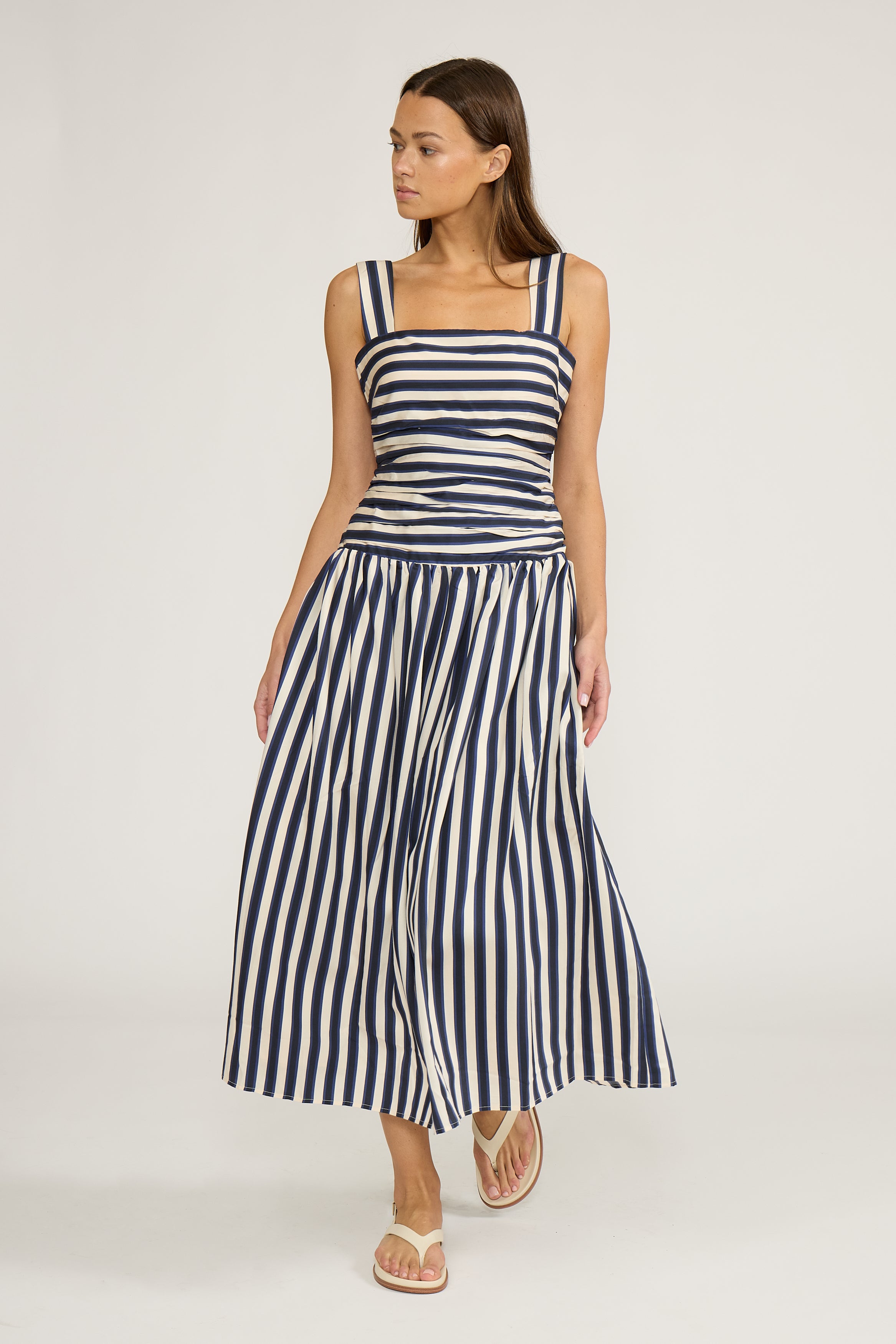 Lucy Paris Georgie Gathered Dress - Navy Stripe-Hand In Pocket