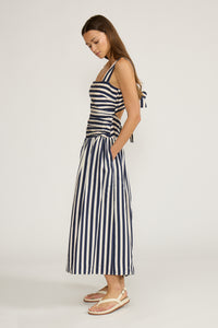 Lucy Paris Georgie Gathered Dress - Navy Stripe-Hand In Pocket