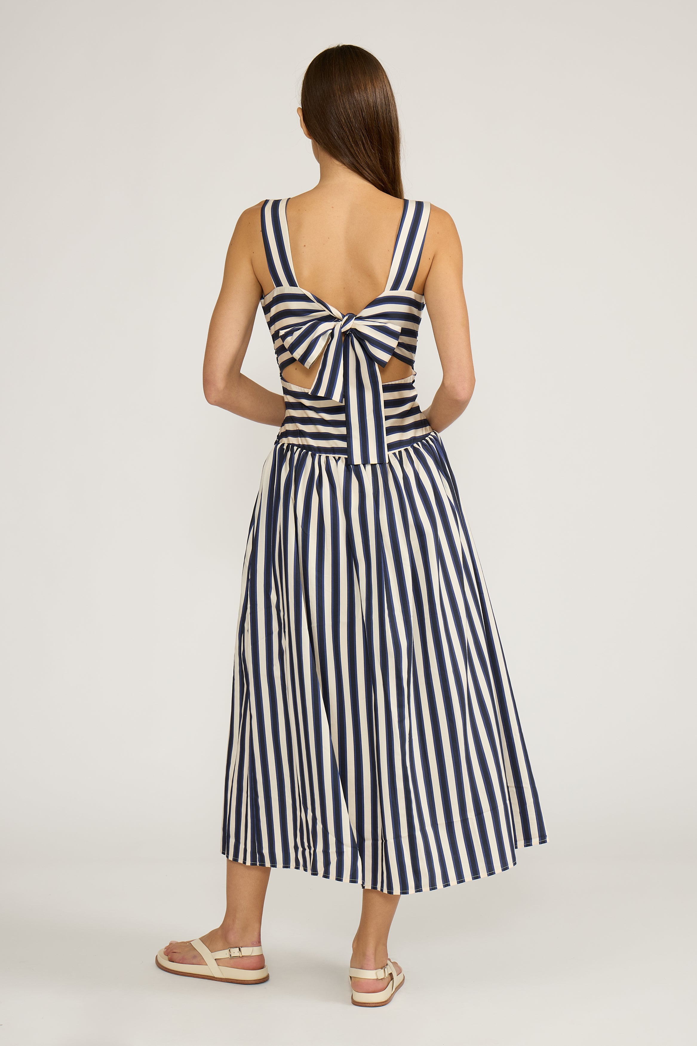 Lucy Paris Georgie Gathered Dress - Navy Stripe-Hand In Pocket