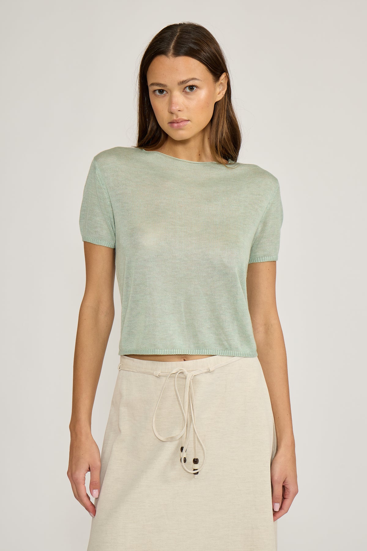 Lucy Paris Macie Neck Top - Sage-Hand In Pocket