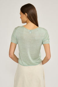 Lucy Paris Macie Neck Top - Sage-Hand In Pocket