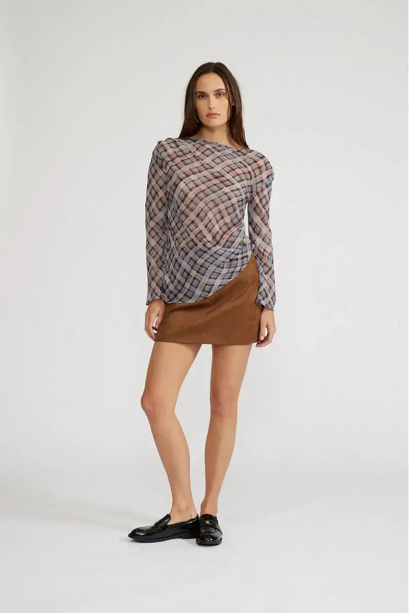 Lucy Paris Joshua Gathered Top - Blue Plaid-Hand In Pocket