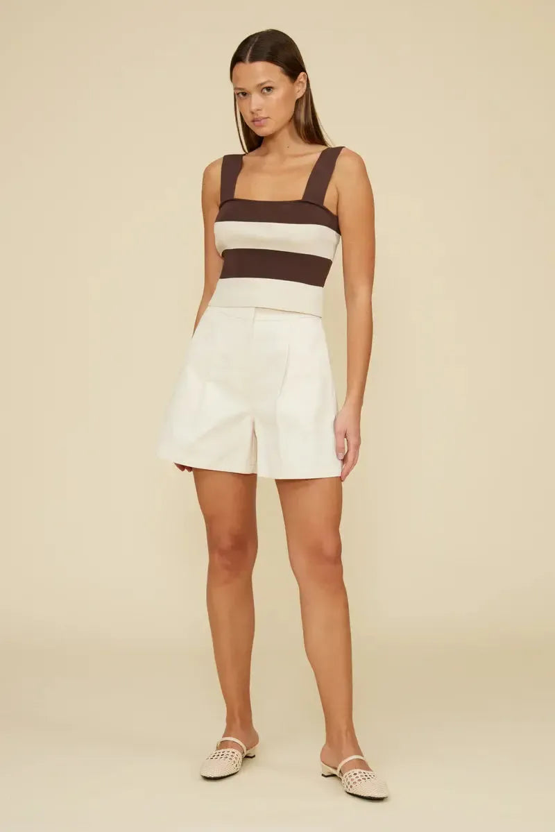 Lucy Paris Lula Striped Knit Top- Brown/ Cream-Hand In Pocket