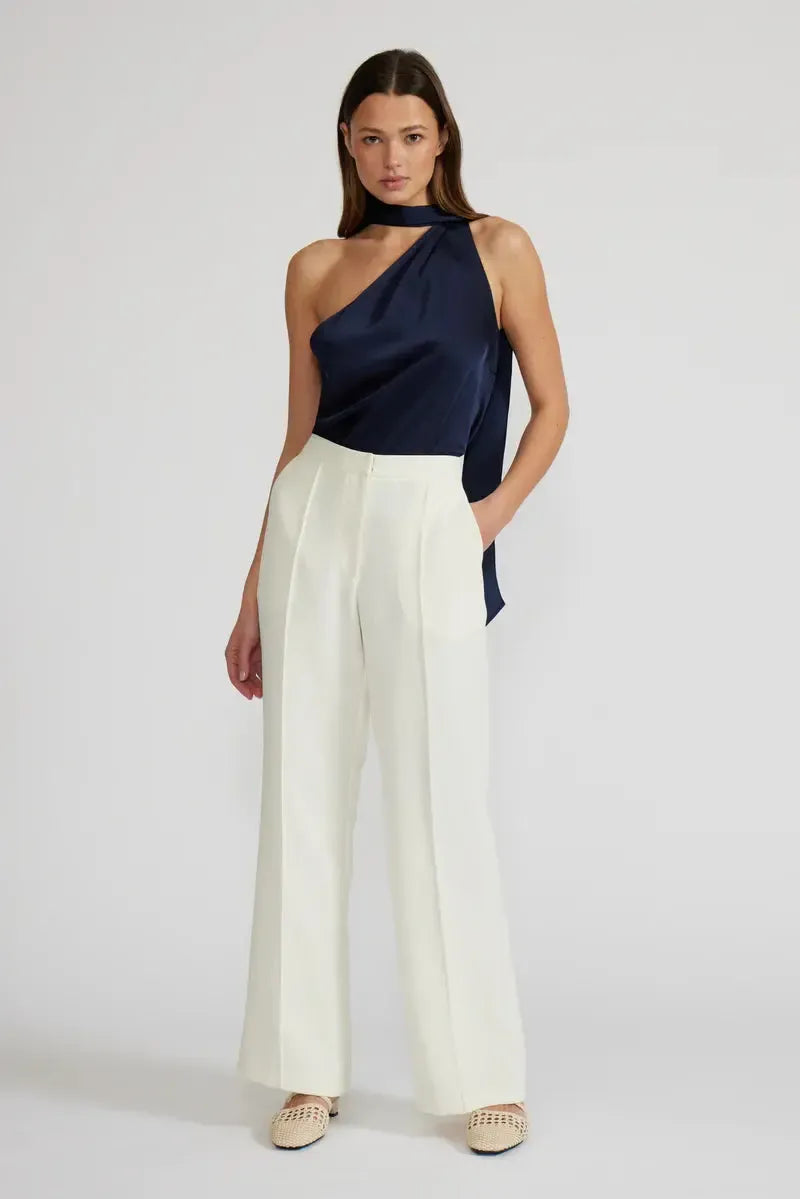 Lucy Paris Susan Tie Neck Top- Navy-Hand In Pocket