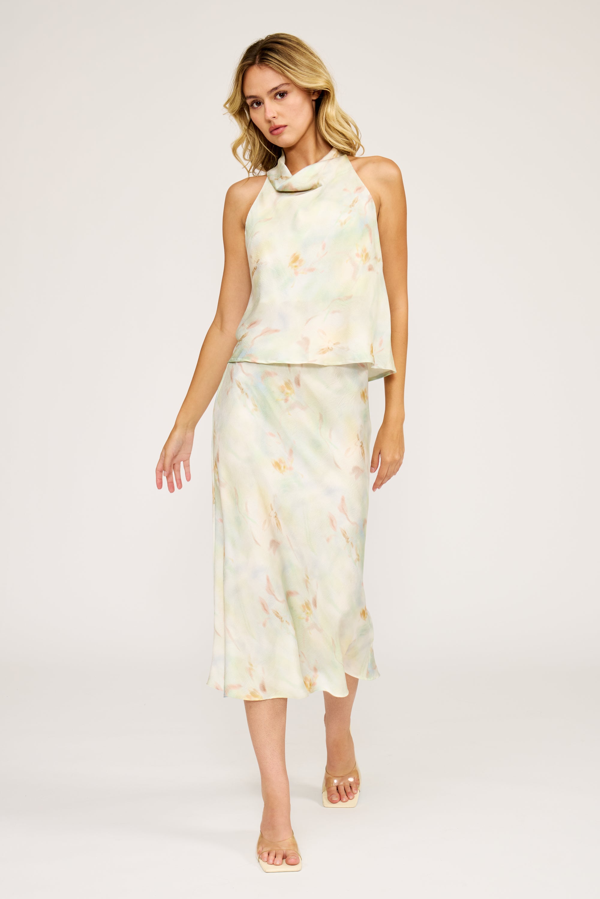 Lucy Paris Barbara Satin Skirt - Mint-Hand In Pocket