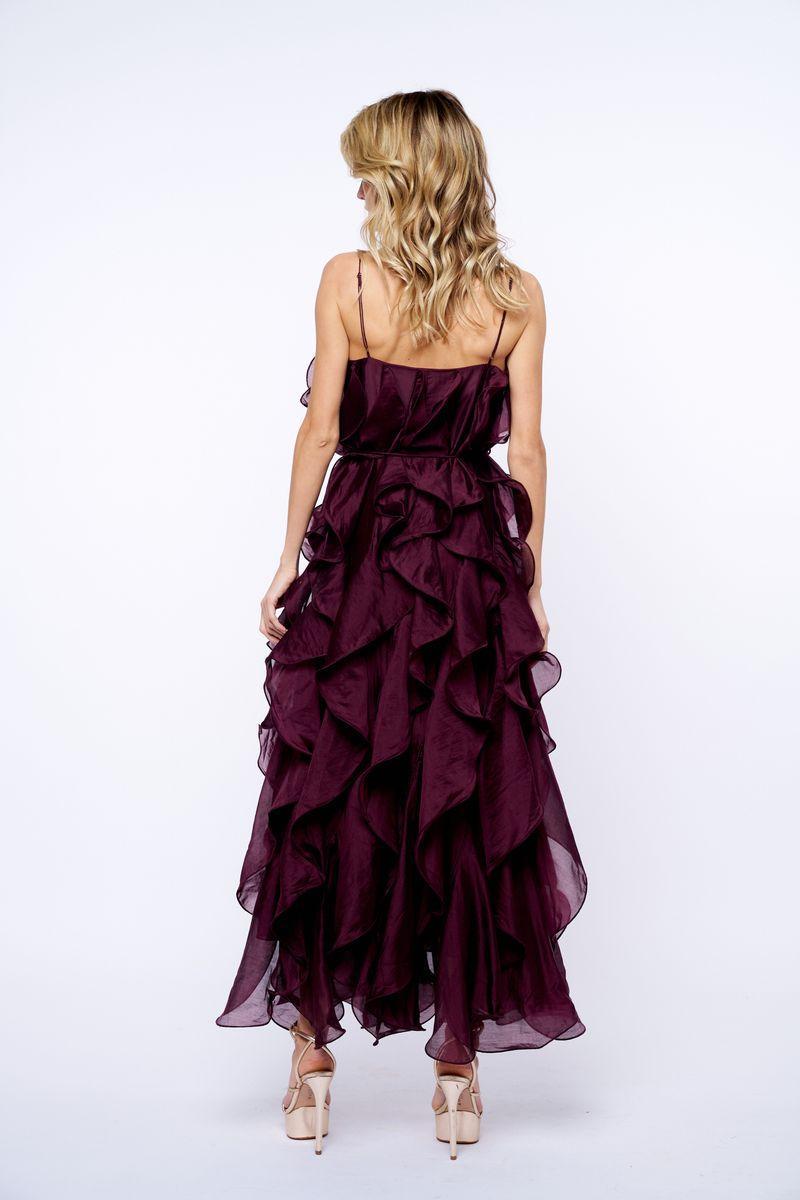 Ciebon Irina Ruffled Midi Dress - Plum-Hand In Pocket