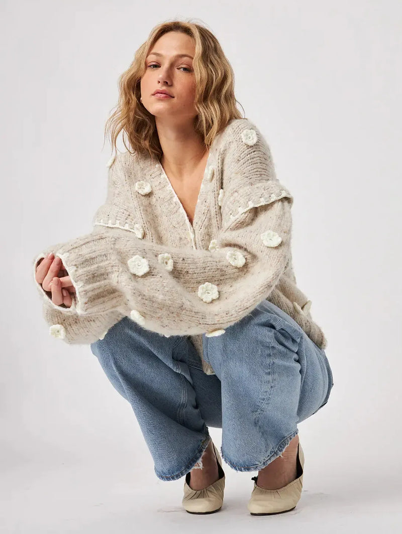 John & Jenn Marco Flower Sweater- Tundra