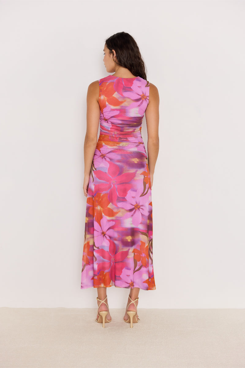 MINKPINK Sierra Mesh Midi Dress - Abstract Floral-Hand In Pocket