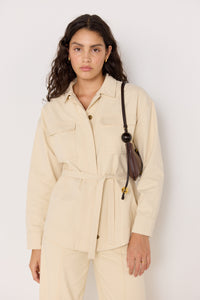 MINKPINK Jane Belted Drill Jacket - Ecru-Hand In Pocket