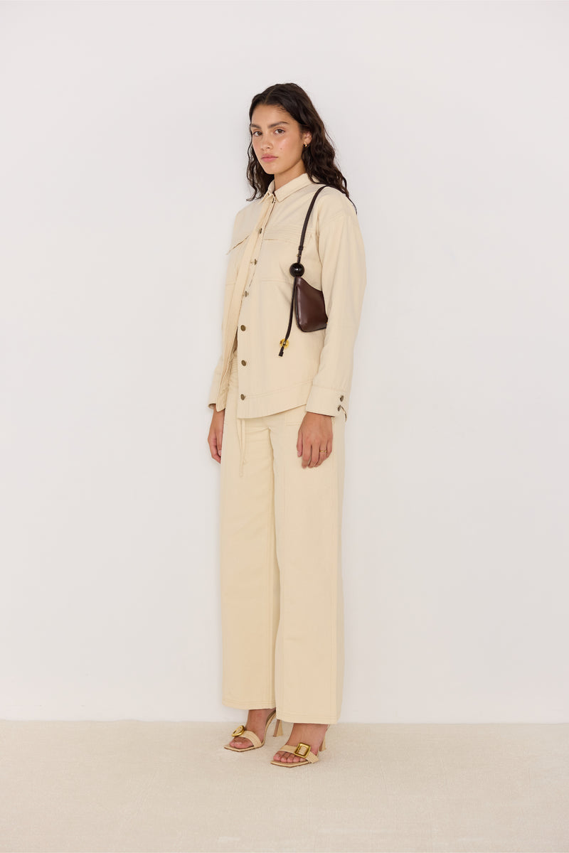 MINKPINK Jane Belted Drill Jacket - Ecru-Hand In Pocket