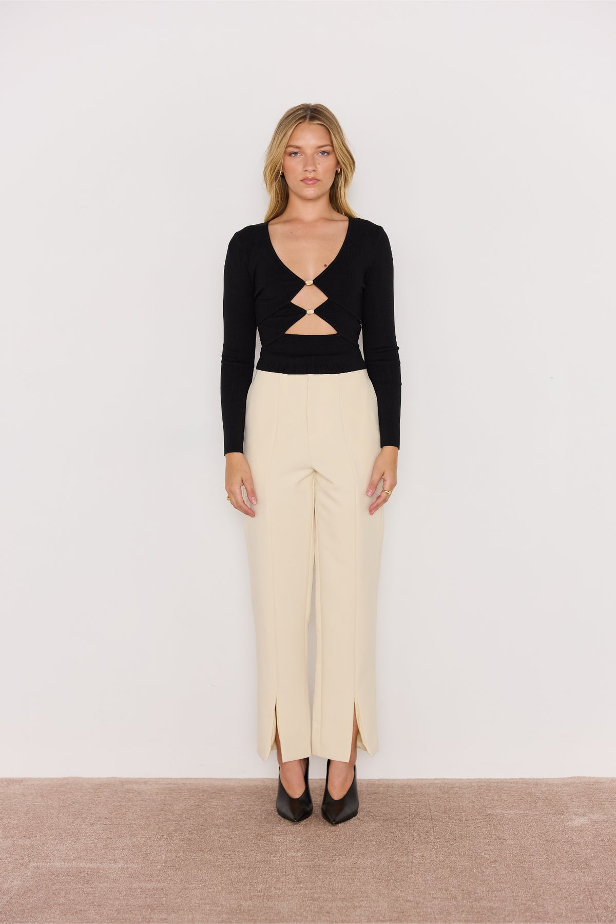 MINKPINK Saylor Knit Top - Black-Hand In Pocket