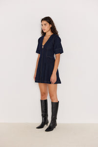 MINKPINK Camilla Short Sleeve Mini Dress - Indigo-Hand In Pocket