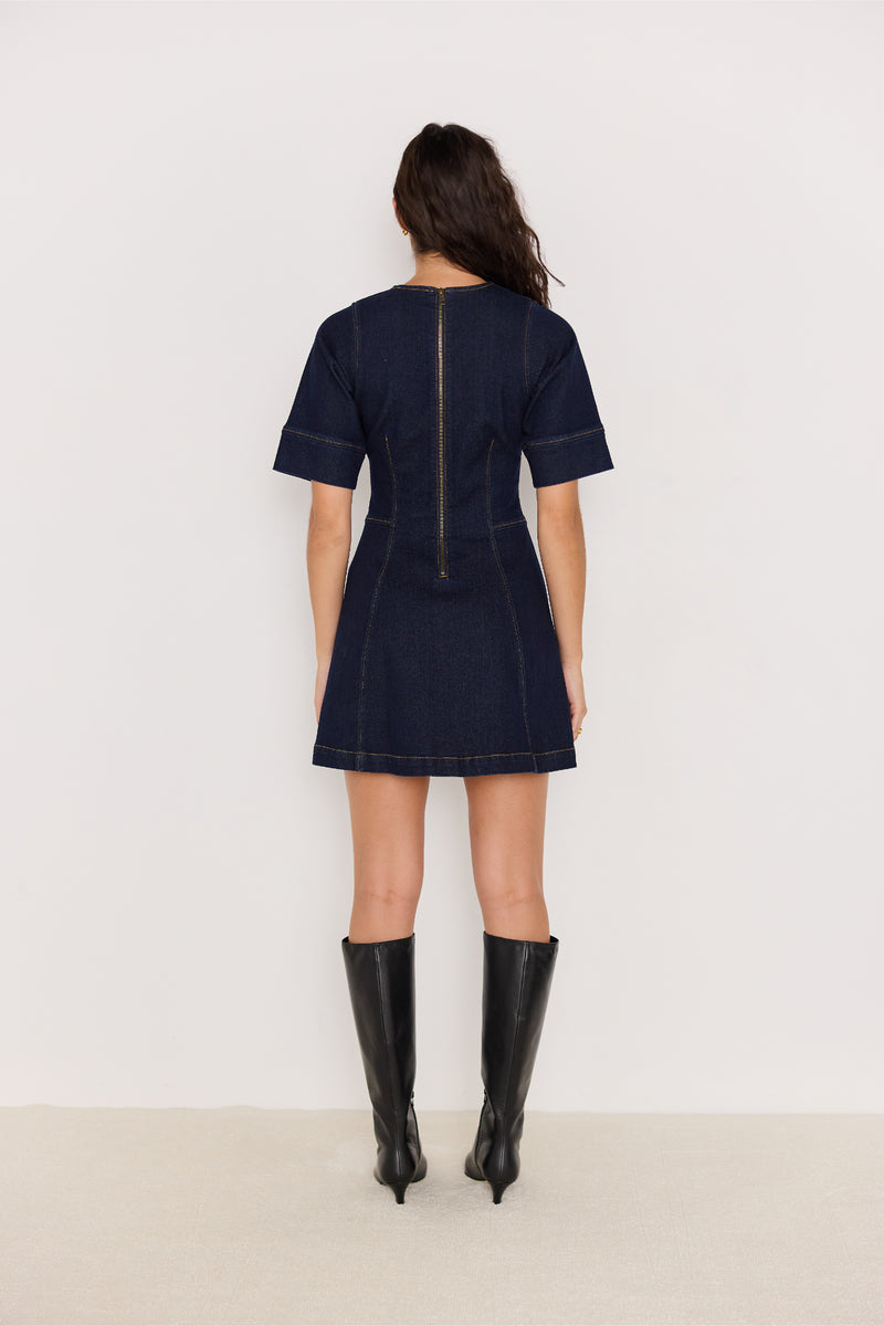 MINKPINK Camilla Short Sleeve Mini Dress - Indigo-Hand In Pocket