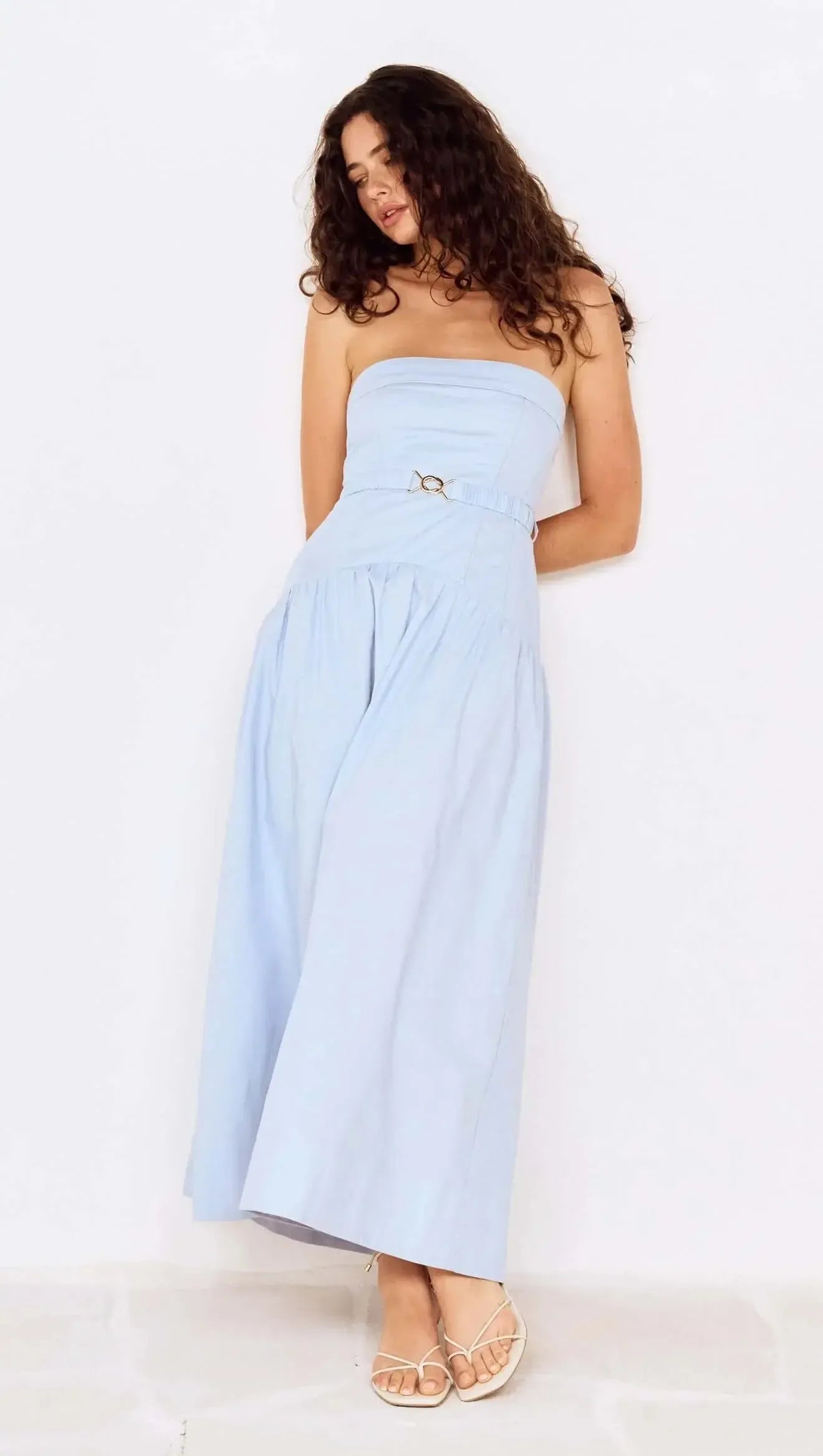 MINKPINK Ines Strapless Midi Dress - Sky Blue-Hand In Pocket